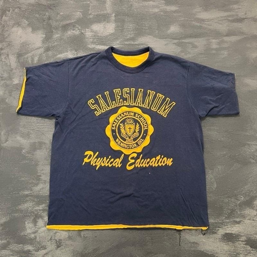 Vintage Salesianum School Shirt Mens Medium Blue 1980s Double Face Athletic